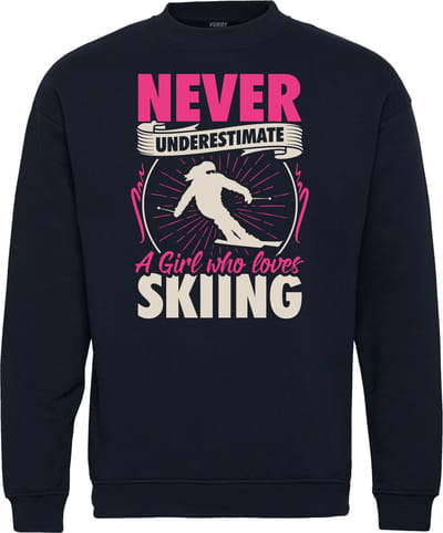 Sweater Never Underestimate A Girl | Apres Ski Verkleedkleren | Fout Skipak | Apres Ski Outfit | Navy | maat 104/116