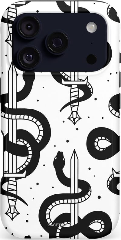 Casetastic hoesje geschikt voor Apple iPhone 17 Pro - MagSafe - Dubbellaagse bescherming - Sluipzwaard - Fashion Case - Wit Zilver Zwart
