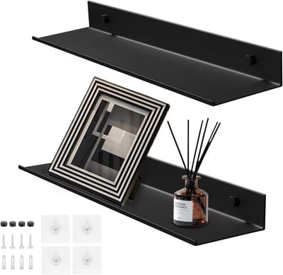 Set van 2 Drijvende Wandplanken zonder Boren, Aluminium Muurplanken voor Decoratie, Foto's en Verzamelobjecten, Ideaal voor Vazen en Trofeeën