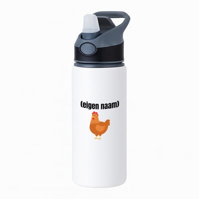Hacebo® - kip met eigen naam waterfles met rietje zwart - Kippen - kippen liefhebbers - iemand die houdt van kippen - verjaardag - cadeau - kado - water fles - 650ML