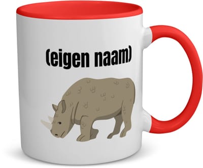 Akyol - neushoorn met eigen naam koffiemok - theemok - rood - Neushoorn - neushoorn liefhebbers - iemand die houdt van neushoorns - verjaardag - cadeau - kado - 350 ML inhoud