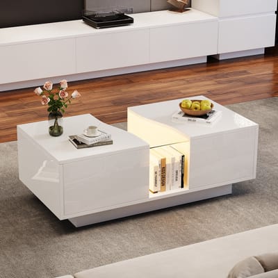 STILVORA Salontafels - Salontafel Met LED En Opbergruimte - 100x50x35 cm - MDF - Wit