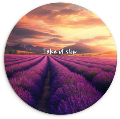 WallCircle® Wandcirkel 120x120 cm - Muurcirkel Lavendelveld - Quote - Zonsondergang - Muurdecoratie woonkamer - Wanddecoratie slaapkamer - Kamer decoratie accessoires - Ronde schilderijen XXL