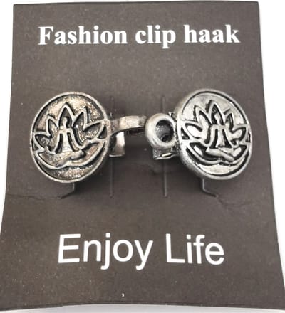 Vestsluiting - clip met haakje - Zen Yoga lotus - voor - vest - sjaal - omslagdoek in kleur antiek zilver look.