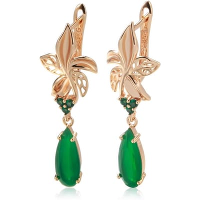 Kienl Nieuwe Roségouden Lange Oorbellen Voor Vrouwen Vintage Groene Natuurlijke Zirkonia Bloem Drop Oorbellen Bruid Bruiloft Sieraden beige