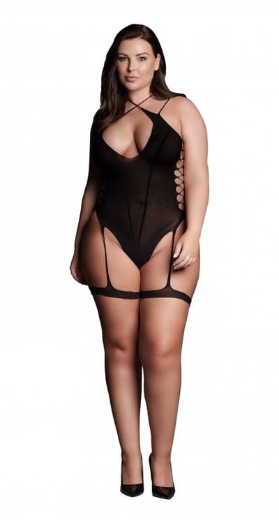 Le Desir Shade - Body met jarretels en gekruiste halslijn - Plus Size