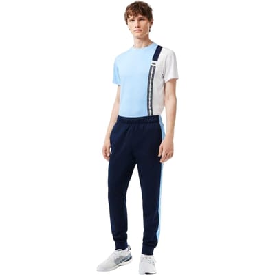 Lacoste Sportieve, slanke hardloopbroek voor heren met kleurblokken (Marineblauw)