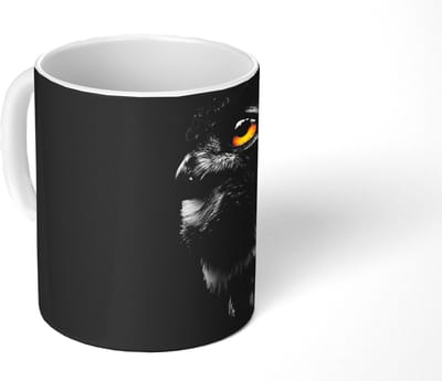Mok - Koffiemok - Uil - Vogel - Zwart - Portret - Mokken - 350 ML - Beker - Koffiemokken - Theemok