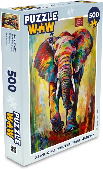 Puzzel Olifant - Kunst - Schilderij - Dieren - Regenboog - Legpuzzel - Puzzel 500 stukjes