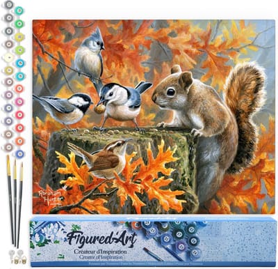 Figured'Art Schilderen op Nummer Volwassenen canvas Eekhoorn - Handwerk acrylverf Kit DIY Compleet - 40x50cm zonder frame