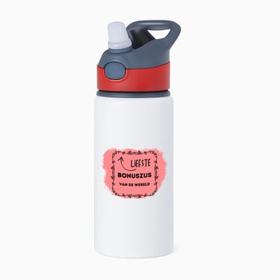 Hacebo® - liefste bonuszus van de wereld waterfles met rietje rood - Zus - de liefste bonuszus - verjaardag - cadeautje voor zus - zus artikelen met opdruk - kado - geschenk - water fles - 650ML