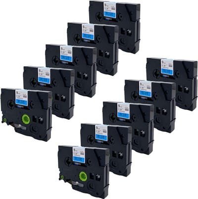 DULA Brother Compatible label tape- Tze-521 - 10 cassettes - Brother P-Touch - Zwart op blauw - 9mm x 8m