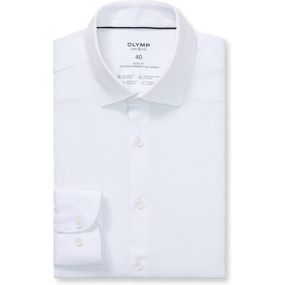 OLYMP Level 5 24/Seven body fit overhemd - wit tricot - Strijkvriendelijk - Boordmaat: 38 (EU maat: S)