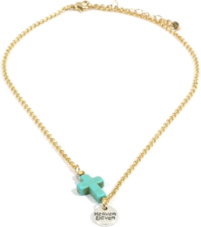 Heaven Eleven - dames - Ketting - goud - turkoois - turquoise - kruisje - 40cm