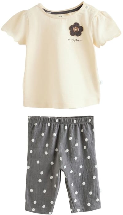 Next - Meisjes - 2-delige set van babytop met korte mouwen en broek met wijde pijpen - Wit