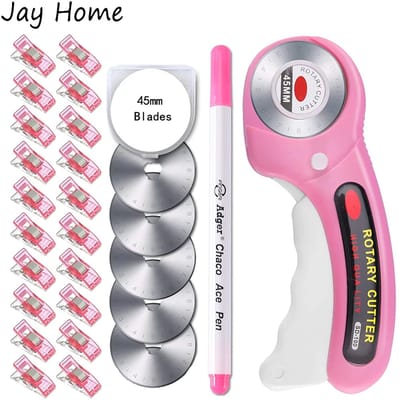 45 mm Roterende Snijder Set - Inclusief 5 Vervangende Messen, 20 Naaiclips & Stoffen Markeerstift | Voor Stof, Leer, Quilting & DIY - Roze