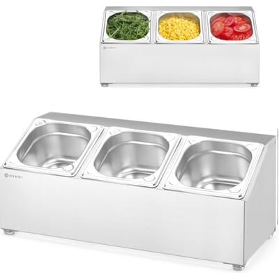 HENDI gastronormbakhouder 3 compartimenten - roestvast staal - 51,2x24,5x21,5 cm - antislipvoetjes, wandmontage - zilverkleurig - voor organiseren in horeca