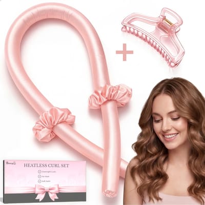 Boncy® Heatless Curls Haarrollers - Rollers Voor Krullen - Inclusief Scrunchies & Haarklem - Krulspelden Haarkruller - Satin Haar Kruller - Krullers Zonder Hitte - Warmtevrije Krulset 4 Delig Satijn - Voor Lang & Kort Haar - Roze