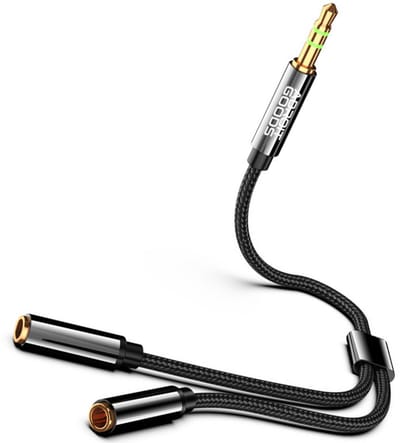 AdroitGoods Aux naar 2x Jack Female Splitter - 3,5 mm (AUX) Audio Microfoon Splitter - Koptelefoon Headset - Zwart Gevlochten