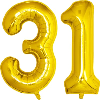 Folie Ballon Cijfer 31 Jaar Goud Verjaardag Versiering Helium Cijfer Ballonnen Feest versiering Met Rietje - 86Cm