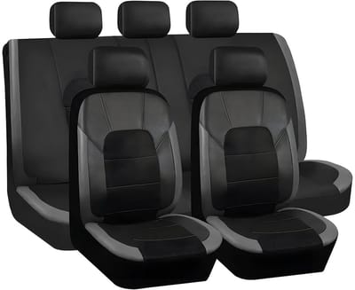 OmGoods - Dailygoody - Set van 9 Autostoelhoezen - Lederen Autostoelhoezen - Ademend en Comfortabel - Grijs - Universeel Geschikt voor Sedans - Inclusief 9