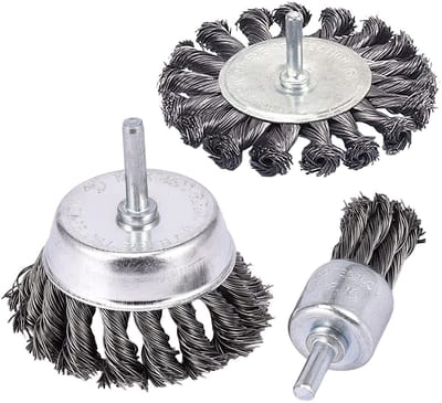 Dailygoods- Draadborstel Set - 75 mm Wiel Borstel - 50 mm Cup Borstel - 25 mm Eindborstel - Koolstofstaal - Voor Reiniging Kleine Ruimtes - Boren
