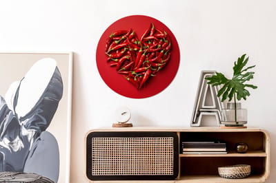 WallCircle - Wandcirkel - Muurcirkel - Pepers - Rood - Hart - Aluminium - Dibond - 60x60 cm - Binnen en Buiten