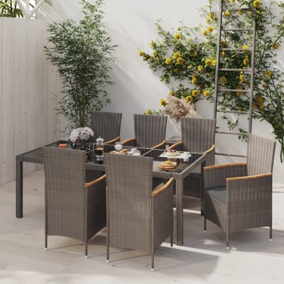 vidaXL - 7-delige - Tuinset - met - kussens - poly - rattan - zwart - en - grijs