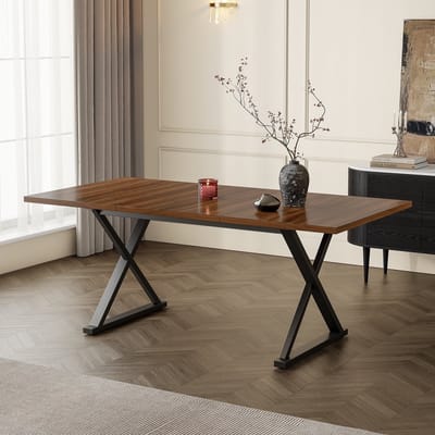 PHOEBE CAT Eettafel - Metalen poten - Geschikt voor 6-8 personen - 180 × 90 × 75 cm - Walnootkleurig + Zwart
