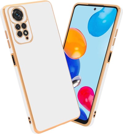 Cadorabo Hoesje geschikt voor Xiaomi RedMi NOTE 11 4G / 11S 4G in Glossy Wit - Goud - Beschermhoes Case Cover van flexibel TPU-silicone en met camerabescherming
