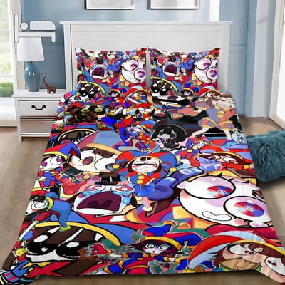 Dekbedovertrek Kussensloop Beddengoed Set The Amazing Digital Circus Volwassen JongenMeisje Slaapkamer Decoratie Kinderen Enkel Dubbel Grote Maat EU Single(135*200cm)3pcs black