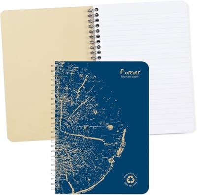 SnelShoppen - Forever Notitieboek A5 100% Gerecycled Spiraalbinding 120 Uitscheurbare Pagina's Gelijnd Wit Papier 90 g - Duurzaam Kantoorartikel voor
