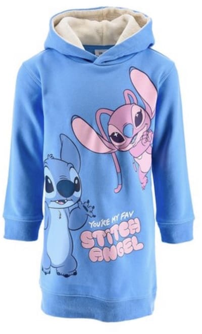Disney Lilo&Stitch Jurk - Sweaterstof - Met Capuchon - Stitch en Angel - Blauw - Katoen/Polyester - Maat 98 (3 jaar)