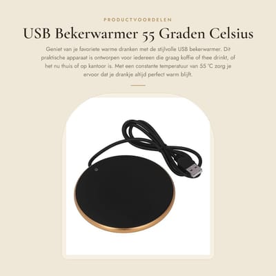 Dailygoods - USB Bekerwarmer - 55 Graden Celsius - Elegant en Praktisch - Goud - Voor Koffie en Thee - Ideaal voor Thuis en Kantoor