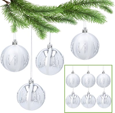 Set van plastic kerstballen, zilveren kerstballen, kerstversieringen 7 cm, 6 stuks.