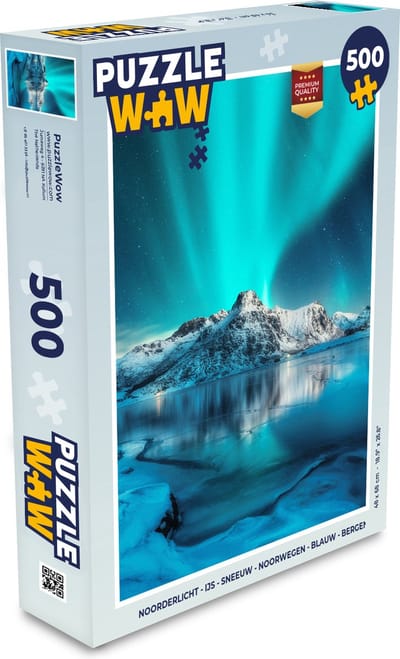 Puzzel Noorderlicht - IJs - Sneeuw - Noorwegen - Blauw - Bergen - Legpuzzel - Puzzel 500 stukjes