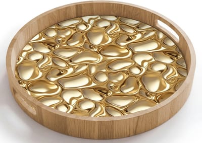 Dienblad rond 40x40 cm - Schootdienblad hout - Abstract - Modern - Goud - Borrelplank rechthoek - Plateau houten dienbladen