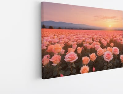 Saammp Canvas Schilderij - Landschap - Roze Bloemenveld - Natuur - 45x30 - Foto op canvas - Wanddecoratie - Muurdecoratie Woonkamer - Slaapkamer decoratie - Canvas Print