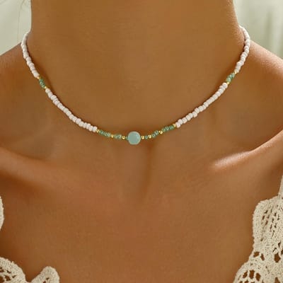 1 Collier de Perles Bohème avec Accents Turquoise et Dorés - Bijoux en Perles Faits Main pour Femmes, Tenue Décontractée & Cadeaux de Thanksgiving brown