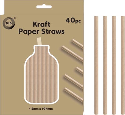 DID Kraftpapier rietjes - 40x stuks - naturel - 20cm x 0.8cm - drinkrietjes - wegwerprietjes