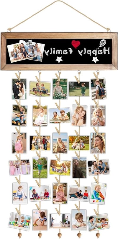 DIY Fotowand met 30 Houten Klemmen, Fotogordijn voor Thuisdecoratie, Fotocollage en Versiering voor Slaapkamer, Verjaardag, Bruiloft en Kerstfeest