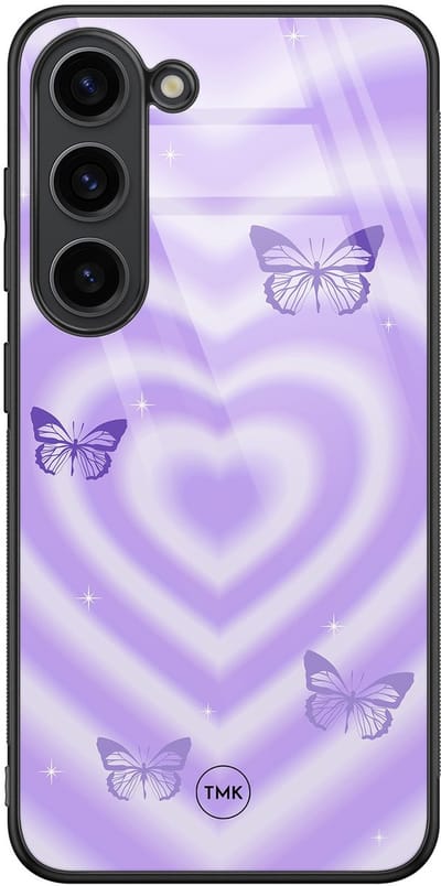 Hoesje geschikt voor Samsung Galaxy S23 - Vlinders retro paars - Paars - TPU luxe case (glossy toplaag) - Print - Hardcase backcover zwart