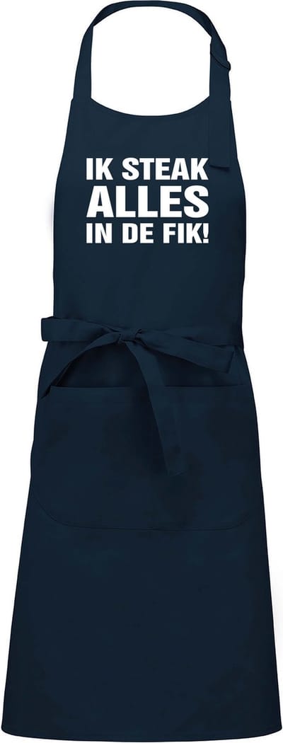 mijncadeautje - Keukenschort - BBQ schort - Ik steak alles in de fik - cadeau verjaardag - vaderdag - BBQ - navy blauw