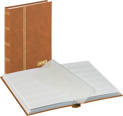 Lindner 1159 Postzegelalbum - Bruin - KLEIN formaat - 32 blz. witte bladen - Postzegels - insteekalbum - insteek - compact – stockboek