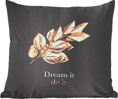 Sierkussens - Kussen - Gouden bladeren aan een tak met de quote Dream it do it - 45x45 cm - Kussen van katoen