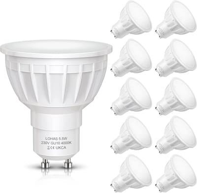 GU10 LED Lamp 5.5W, 4000K Natuurlijke Dag Wit, 500 Lumen, Niet Dimbaar, 10 Stuks