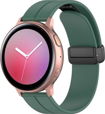 Strap-it Smartwatch bandje 20mm - magnetisch d-buckle bandje - geschikt voor Samsung Galaxy Watch 1 42mm / Watch 3 41mm / Active & Active 2 40 & 44mm / Gear Sport - Polar Ignite 1-2-3 / Unite / Pacer - Xiaomi Amazfit GTS 1-2-3-4 / Bip - donkergroen