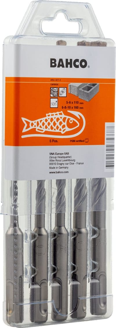 Bahco SDS+ borensets, 2-snijkanten voor beton, 5-delig 4652-SET-5