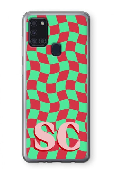Gepersonaliseerd - Case Company® - Hoesje geschikt voor Samsung Galaxy A21s hoesje - Grid Monogram - Soft Cover Telefoonhoesje - Bescherming aan alle Kanten en Schermrand
