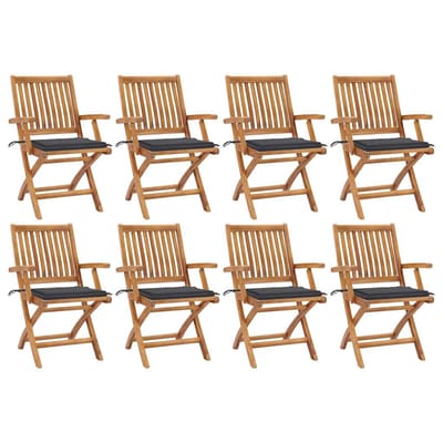 vidaXL - Opklapbare - stoelen - met - kussens, - 8 - stuks, - massief - teakhout